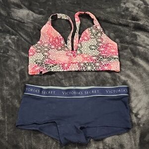 Victoria's Secret Pink Patterned Sports Bra and Navy Bottom